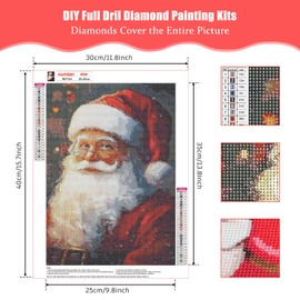 BOWETILE DIY Diamond Painting Santa Claus, Christmas Diamond Art Painting Kits for Adults, Santa Claus Full Drill Painting Rhinestone Embroidery Pictures for Beginner Home Wall Decor 30x40 cm