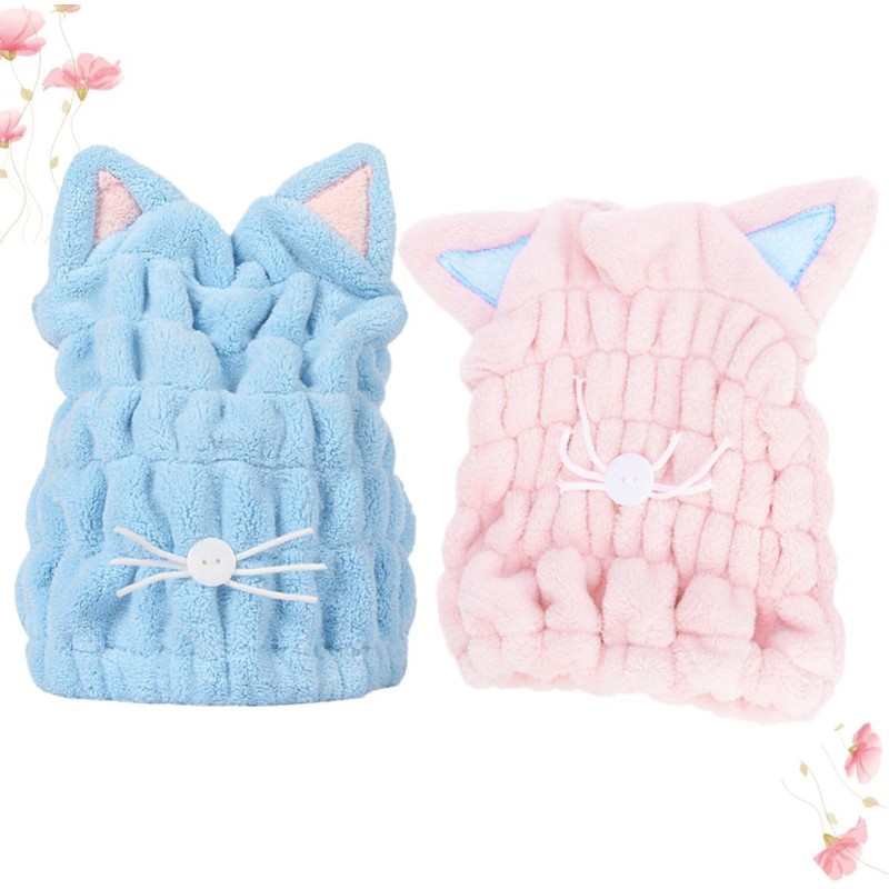 Gorro para Secar el Cabello de Coral Fleece, Orejas de