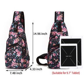Seoky Rop Men Women Sling Backpack Crossbody Shoulder Chest Bag with USB Charging Port for Travel Hiking Flower