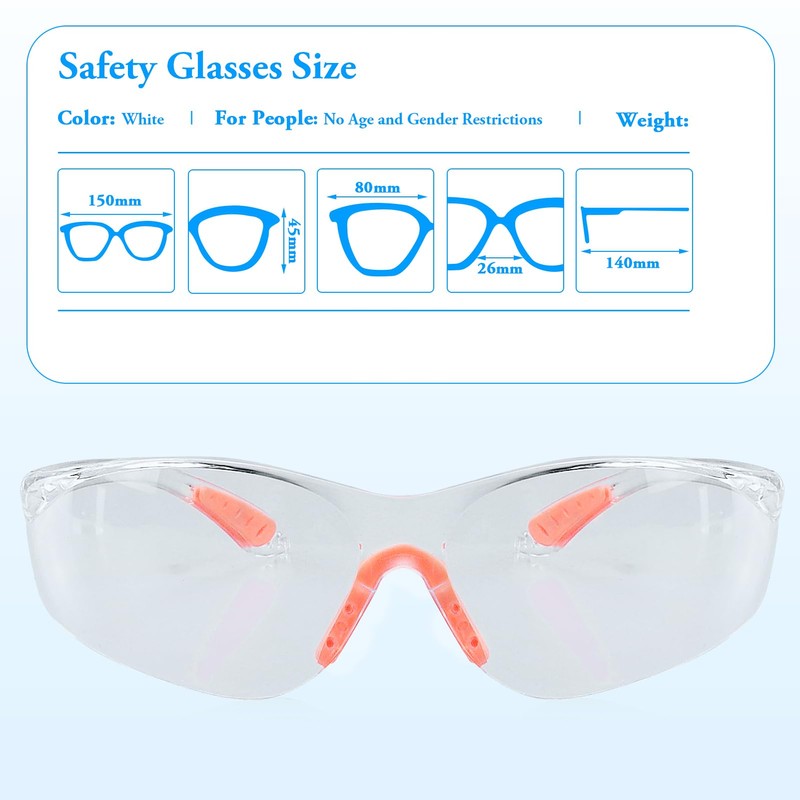 HXMJIED 6 Pcs Eye Protection Glasses, Transparent White Safety Goggles,Protective