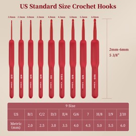 CLYAIYLC 9pcs Crochet Hook Set, Red Crochet Hooks Ergonomic Crochet Hooks for Arthritic Hands ，Ideal Crochet Gift for Crochet Beginner Lover Crochet