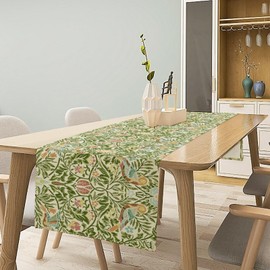 William Morris Floral Table Runner, Vintage Flowers Green Botanical Printed Table Runner for Home Kitchen Dining Table Decoration,13x60 Inch