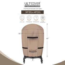 ULTCOVER Outdoor Waterproof Charcoal Kamado Joe Grill Cover for 18 inch Char-Griller Char-Broil and Other Round Smokers Size Up to 30” Dia x 45” H