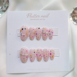 Colorful Terrazzo Handmade Nail Tips - Petit Round / 알록달록 테라조 수제네일팁 - 쁘띠라운드