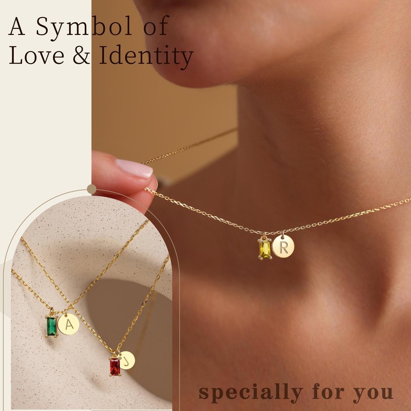 Initial Necklaces for Women, March Birthday Gifts for Women 14k