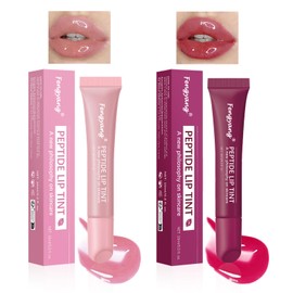 Fengyang® Peptide Tinted Lipstick, Plumping Peptide Lip Gloss, Voluminous Lip Balm, Shiny Plumping Lip Gloss, Nourishing Lip Care Long Lasting for Women Girls (2 Pieces)