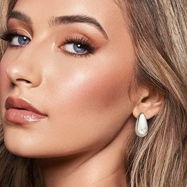 RIXERKOC 18K Earrings Dupes Chunky Hoop Earrings Women Lightweight Water Drop Hollow Open Hoops Hypoallergenic Gold-Plated Earrings Fashion Jewellery for Women and Girls, Copper