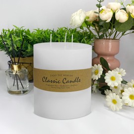 3 Wick White Extra Large Pillar Candle, 6" x 6", Unscented, Dripless, Smokeless, and Clean-Burning. Approx. 120 Hours of Burn Time. Perfect for Weddings, Dinners, Christmas and Home Decor