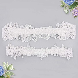 IMOMOTO - Juego de ligas de boda para novia, ligas de boda, ligas de encaje, 2 piezas, talla grande, Blanco, L