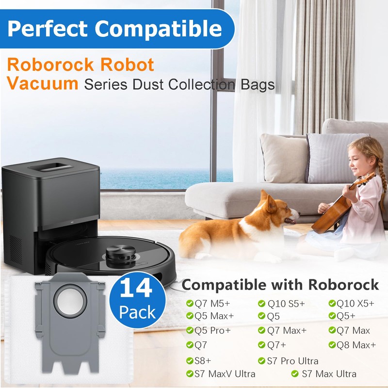 14 Pack Dust Bag Replacement for Roborock Q7 M5+, Q10