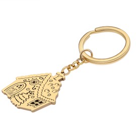 HUAGEO Stainless Steel Christmas Tree Snow House Keychain Purse Car Bag Key Ring Fun Jewellery For Women Charms Gifts Accessories (Gold)
