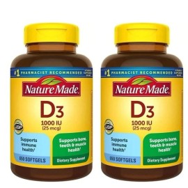 Nature Made (Pack 2) Nature Made D3 1000 IU (25 mcg) Vitamin Supplement 300 Softgels - 05/27