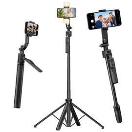SRIKEKL Auto Face Tracking Tripod, 71" Motion Sensor Phone Stand, No App, Gesture Control, 360° Rotation,Smart Selfie Stick Tripods for Content Creator Vlog Live Stream Video (With Fill Lights)
