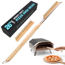 Urban Whisk 26" Pizza Oven Brush with Scraper – Heat Resistant Pizza Brush for Pizza Oven with Stainless Steel Bristles | Pizza Stone Brush for Cleaning Residue & Ash, Extra Long Handles & Spare Head