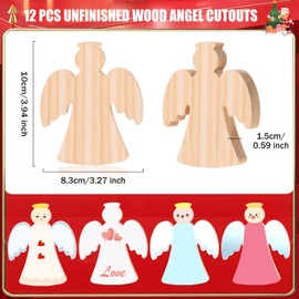 AWIZOM 12 Pcs Christmas Angel Wooden Cutouts Unfinished Angel Shaped Table Wooden Signs Thick Wood Christmas Angel Blocks for DIY Crafts Xmas Holiday Winter Home Tiered Tray Decoration,3.94x3.27