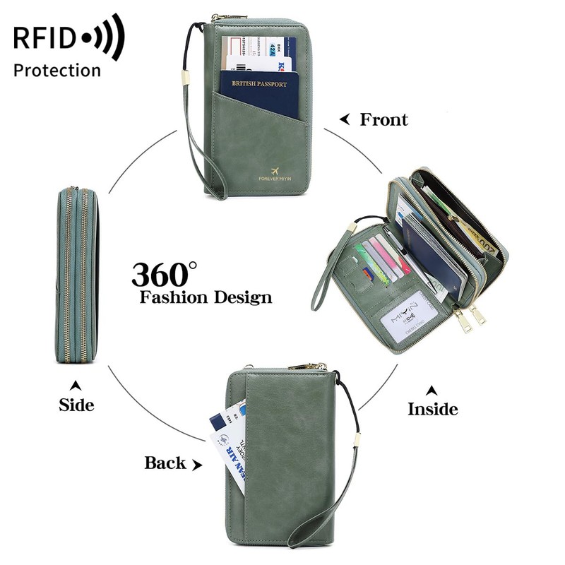 NQQNQQ US-B Passport Wallet, RFID Blocking Passport Holder Large Capacity,