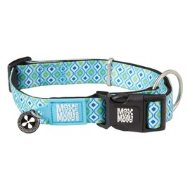 Max & Molly Fashion Smart ID Dog Collar, Soft Padded Neoprene, Anti-Fade, Adjustable Sizing, Smart ID QR-Tag, Washable for Small & Medium Dogs, (Neck Size 11-18”) Retro Blue Design, Small