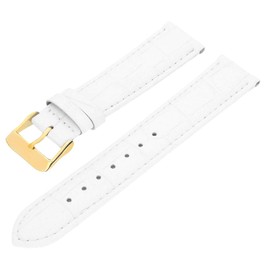 MARCHEL Gold Croco LM Leather Strap Black Blue White Brown Red Green Crocodile Pattern Cowhide Leather Watch Strap Golden Clasp, White, Classic