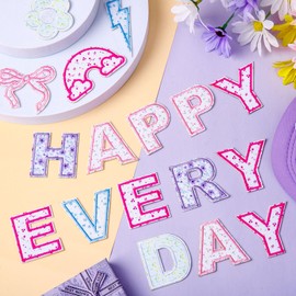 72 Pcs Floral Letter Patches Self Adhesive Patches Embroidered Stick on Letters for Girls Clothing,Include 52 A-Z Letter Stickers,20 Rainbow Flower Bowknot Sew on Patches for Backpacks Hats Dresses