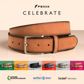 Fenix Men's Belt, Adjustable Leather Belt Celebrate Size 85 cm to 115 cm, Leather Belt Men with Buckle, 35 mm Wide, Nubuck Leather Belt, Desert Gold