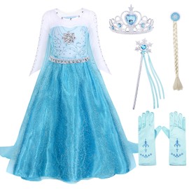 Jurebecia Elsa Princess Dress for Girls Kids Birthday Cosplay Party Costume Christmas Outfit with Accessories Size 2T