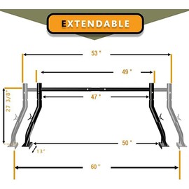 TMS 800 LB Adjustable Fit 2 Bars Utility Ladder Truck Pick up Rack Kayak Contractor Lumber Utility (US Patent NO.D722,007)