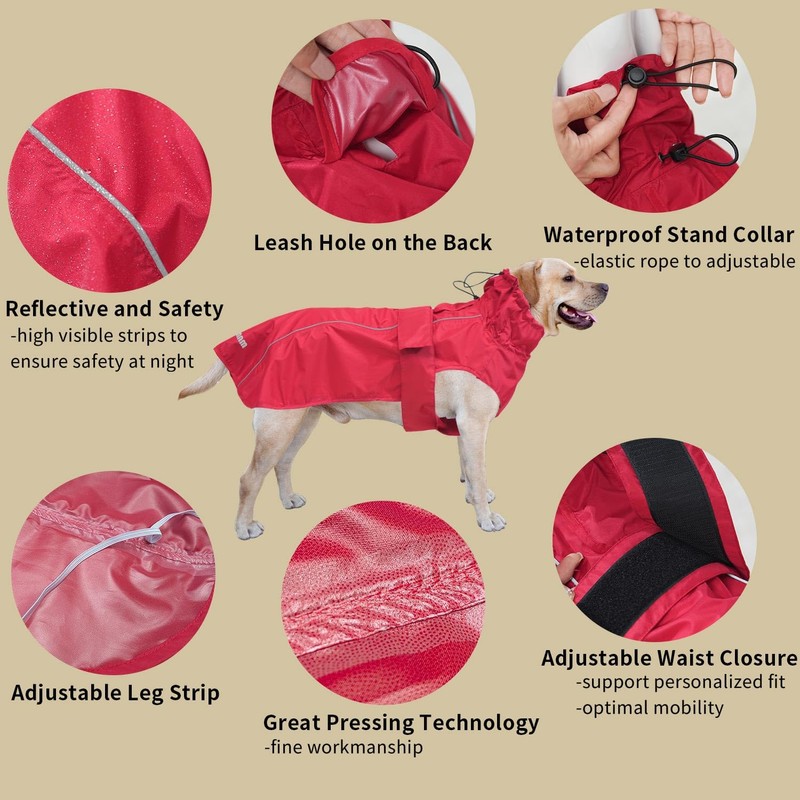 Adjustable Waterproof Dog Raincoat for Dogs,Lightweight Pet Rain Jacket Puppy