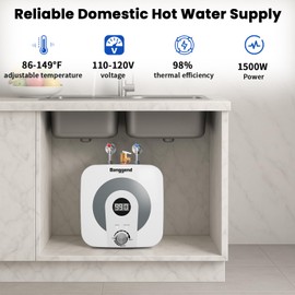 Ganggend 2.5 Gallon Electric Water Heater, 110V 1500W Mini Tank Under Sink Instant Hot Water Heater with Pressure Release Vavle, Digital Display for Kitchen,RV,Laundry