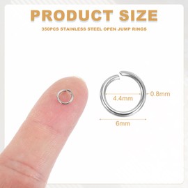 sourcing map 350pcs Open Jump Rings, 6mm Stainless Steel Split O Rings 0.8mm Thick Connector Ring for Bracelet Necklace Pendant Jewelry Keychain DIY Craft Making, Silver