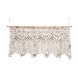 POFEIKTS Macrame Kitchen Curtains 47x22Inch Farmhouse Boho Curtains with Tassels for Bedroom, Livingroom, Bathroom Windows