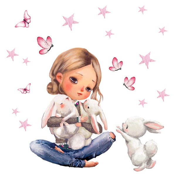 Little Deco DL688-1 Wall Sticker Children's Room Girls Animals Rabbit