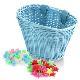 Spesh Kids Bike Basket, Wicker Basket for Kids Bike Boys Girls Bike Baskets Front with 72 Pcs Bike Spoke Beads Bicycle Accessories for Kids Bike(Blue)