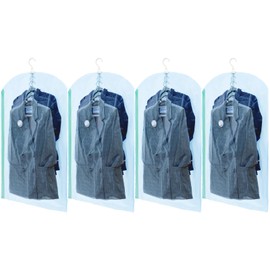 TAILI Hanging Vacuum Storage Bags for Clothes, 4 Packs Short 105x70cm, Vacuum Coat Bags for Suits, Jackets or Dresses, Closet Organizer Space Saver Vacuum Bags Blue