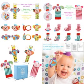 Infant Rattle Socks Toys 0 to 12 Months, Baby Wrist Rattle Foot Finder Socks Set, Birthday Holiday Present for Newborn Boy Girl 0/3/4/6/7/8/9/12/18 Months Kids Toddler, Gift Box Package (4A)