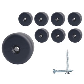 Pack of 8 Black Furniture Legs, Height 15 mm, Round, Diameter 45 mm, Furniture Feet, Material Plastic, Screws Included (8, Height 15 mm)