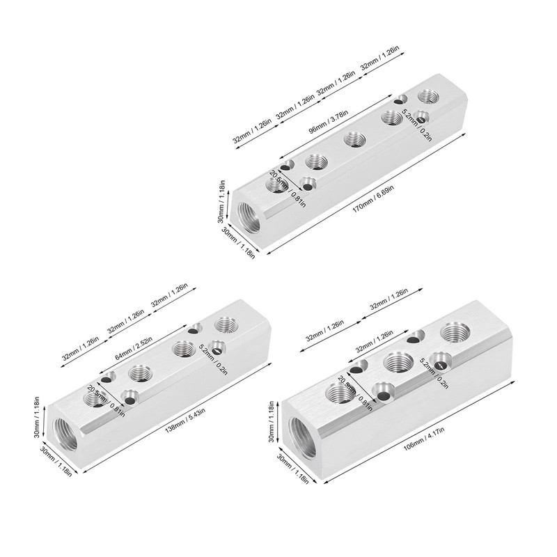 Eujgoov Pneumatic Distribution Block, Air Distribution Block, Aluminium Block, Compressed