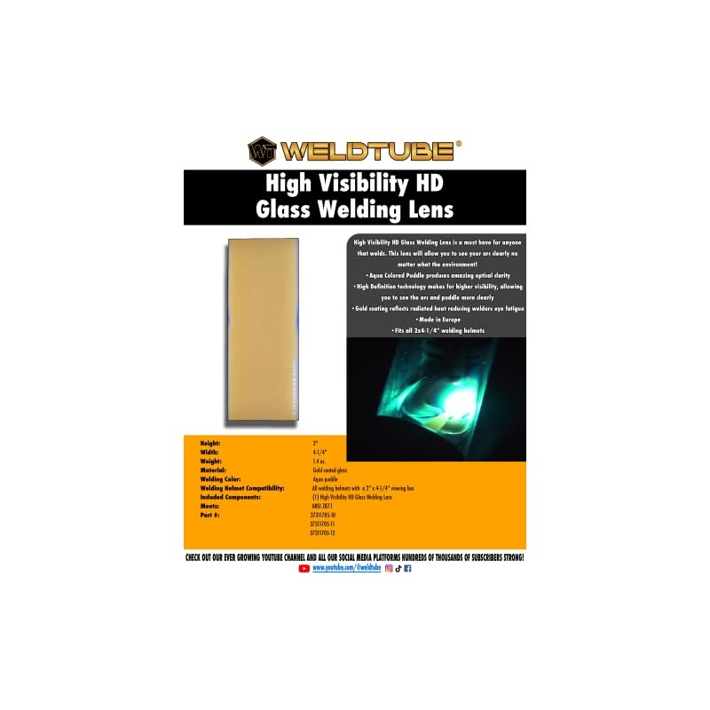 WELDTUBE High Visibility HD Glass Welding Lens (Shade 11)