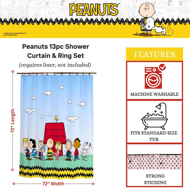 Franco Peanuts - Juego de 13 Cortinas de Ducha y