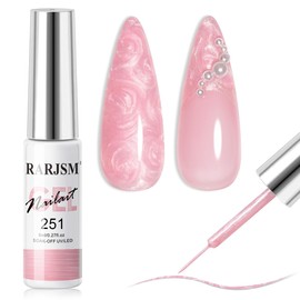 RARJSM Pearl Pink Nail Art Gel Liner Pearlescent Shell Glitter Swirl Effect Gel Nail Polish 8ml Build in Thin Brush Painted Drawing Striper Gel Polish Soak off Curing Requires for Home Salon Design