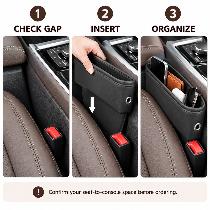 Car Seat Gap Organizer Pocket – Slim Leather Side Storage