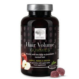 New Nordic Ltd New Nordic Hair Volume Gummies - 475mcg Biotin - Vegan Hair Growth Supplement to Support Hair Skin & Nails for Men & Women - Apple Flavour - 60 Count