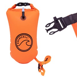 SwimCell Tow Float For Open Water Swimming For Adults. 16L Swim Buoy With Dry Bag For Cold Water Sea And Lake Swimming. Includes Attached Waist Strap and Built In Emergency Marine Whistle. Orange