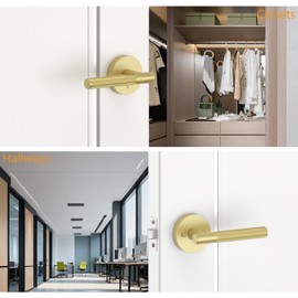 Amerdeco 3 Pack Brushed Gold Passage Door Handles,Heavy Duty Non-Locking Door Lever for Hall, Closet,Office Area, Shopping Malls AM0016