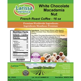 White Chocolate Macadamia Nut French Roast Coffee (Gourmet, Naturally Flavored, Whole Coffee Beans) (16 oz, ZIN: 559292) - 2 Pack