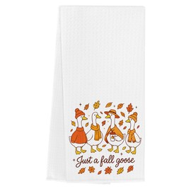 Fall Kitchen Towels Funny Silly Goose Kitchen Towels Fall Thanksgiving Hand Towel for Bathroom Autumn Goose Gifts for Animal Lovers 14.6 × 23.6 Inches