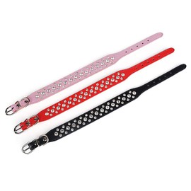 Haoyueer Bling Rhinestone PU Leather Crystal Diamond Pet Dog Cat Puppy Collar Black S M L XL(Pink,M)