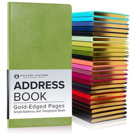 Gallery Leather Small Address Book with Alphabetical Tabs up to 403 Records, Leather Notebook Hardcover, Telephone and Address Books - 6 x 3.25 ", Acadia Lime