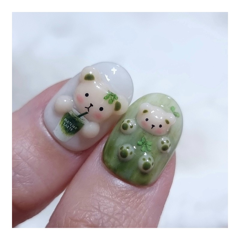 Matchanilla Bear Handmade Nail Tips - Long Ballerina / 말차닐라