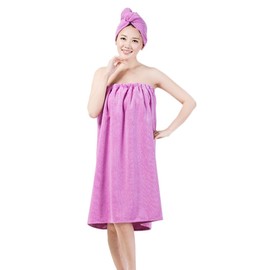 YJZQ Women's Sauna Kilt with Hair Towel Set Sauna Towel Bathrobe Sauna Kilt with Velcro Fastening and Elastic Band for Spa Shower Bathing