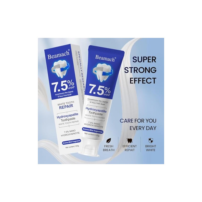 Beamach Hydroxyapatite Toothpaste, Nano 7.5% Hydroxyapatite Toothpaste, Whitening Tooth Repair,